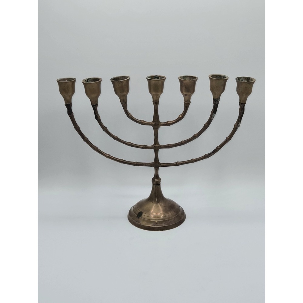Vintage Brass Plated 7 Light Menorah Candelabra Branch Candle Holder Judaica